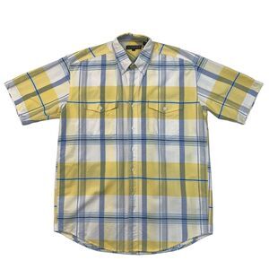 Roper Western Shirt Mens M Medium Yellow/Blue Plaid Button Down Pinpoint Collar